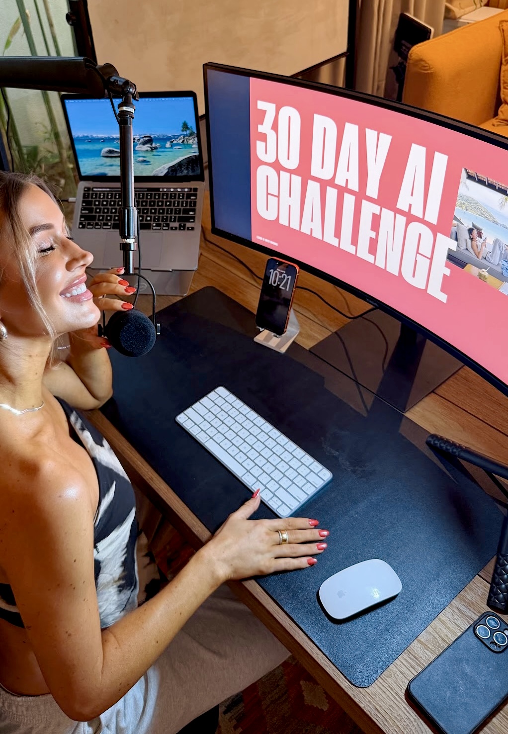 Mariah Brunner at her desk with the 30-Day AI Challenge
