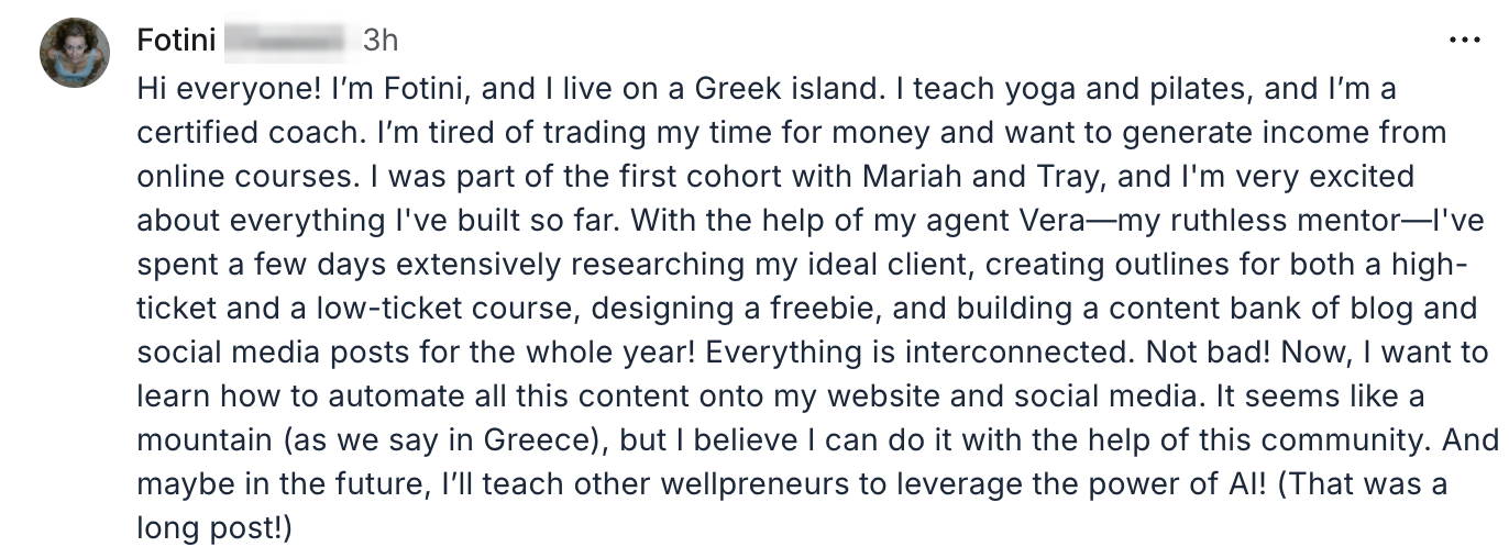 Round 1 member Fotini built offers, a freebie, and a year of content with her AI agent
