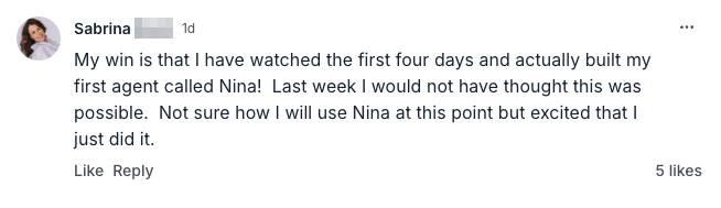 Sabrina built her first AI agent within the first four days